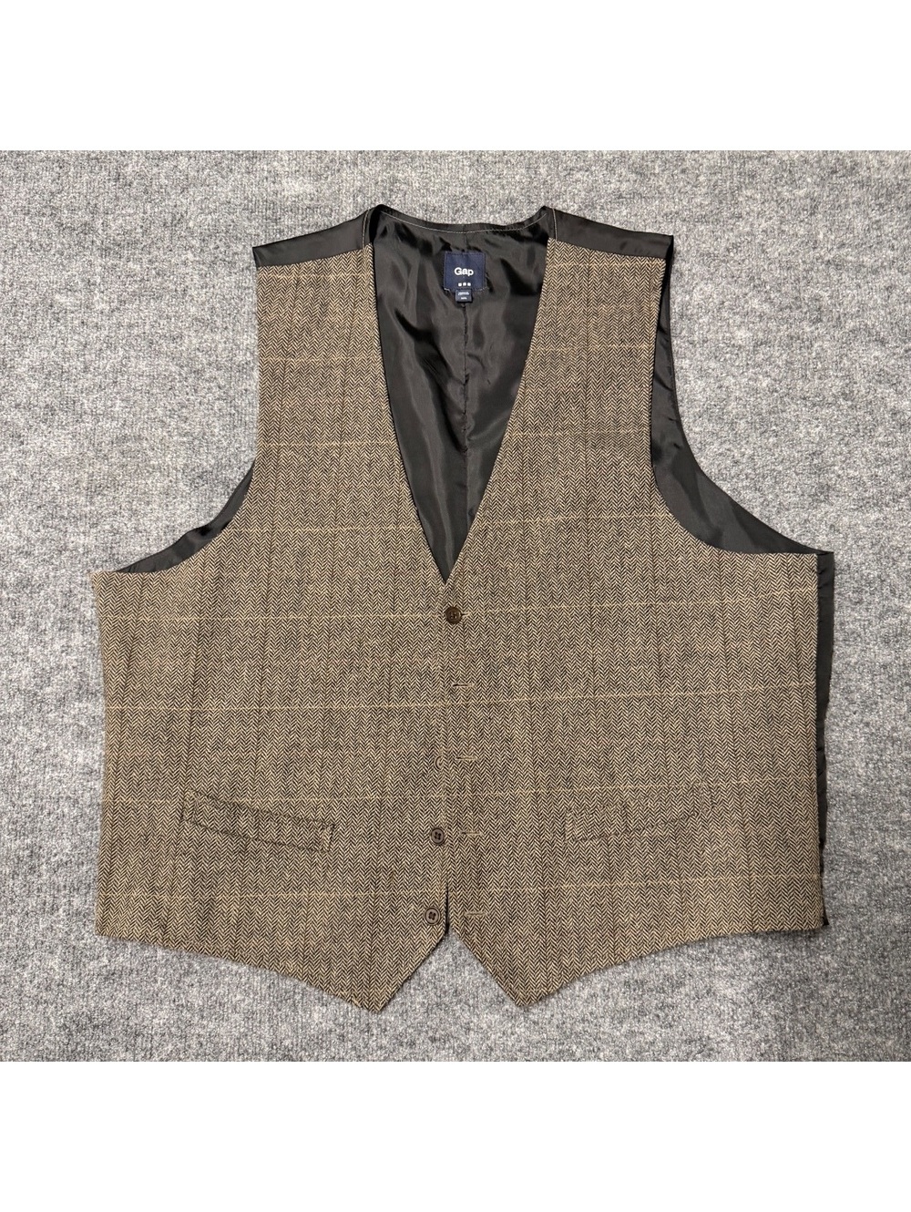 ap Men’s XXL Brown Herringbone Tailored Waistcoat Vest 5 Button